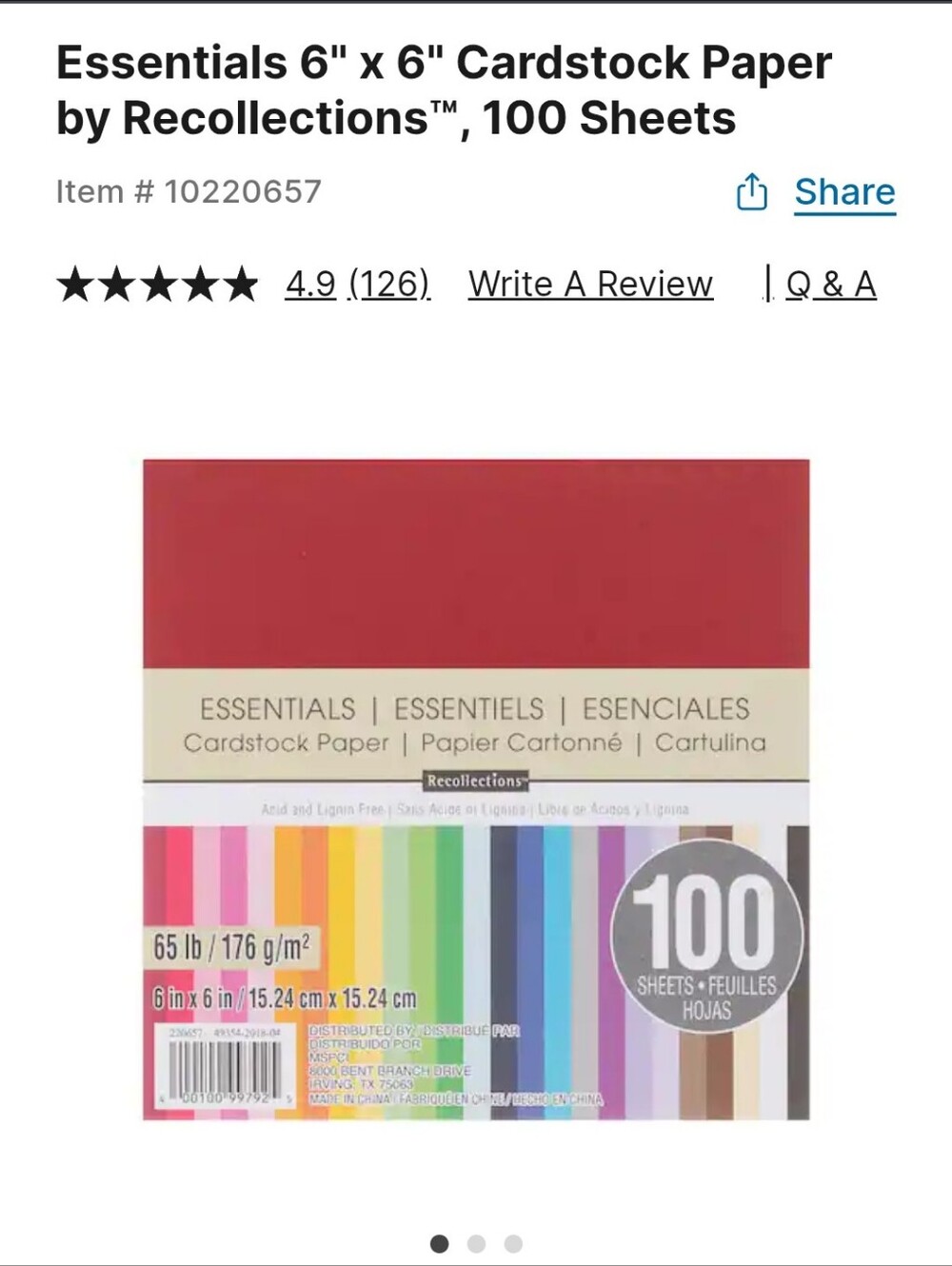 Crafters Essentials Recollections Essentials Cardstock Paper Pack – (100 Sheets)